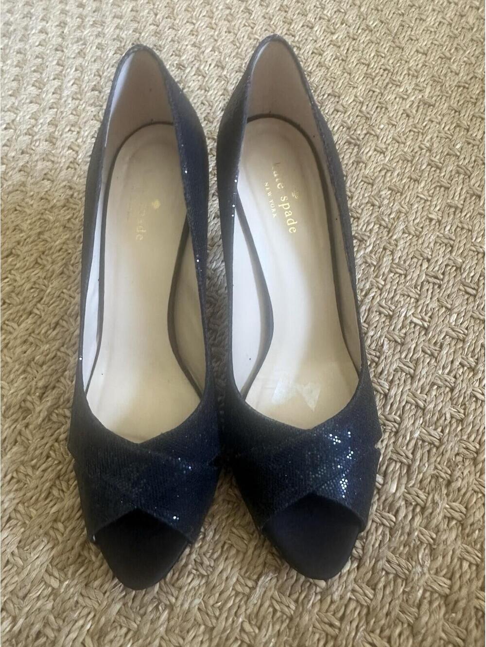 Kate Spade New York Women's Black Sparkle Open Toe Heels Size 10